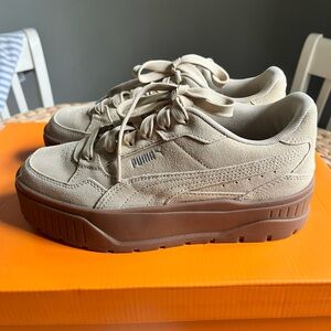 Puma Beige Platform Sneakers with Brown Soles
